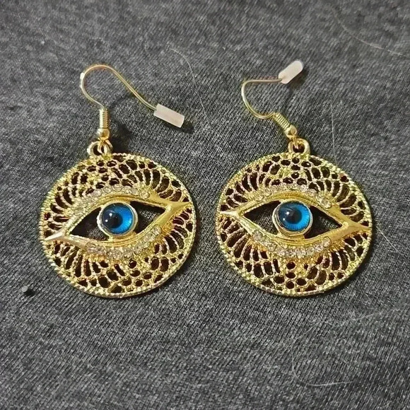 Jewelry - 3/$15 New Boutique Evil Eye Sparkling Gold Tone Earrings
